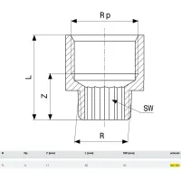 Manicotto di riduzione MF 3/8"x1/2" bronzo, filettatura R, filettatura Rp, tondo 322564