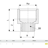 Manicotto di riduzione MF 1/2"x3/4" bronzo, filettatura R, filettatura Rp, tondo 320423