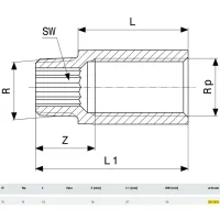 Prolunga MF 3/8"x15 bronzo, filettatura R, filettatura Rp 354923