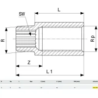 Prolunga MF 1/2"x40 bronzo, filettatura R, filettatura Rp 355005