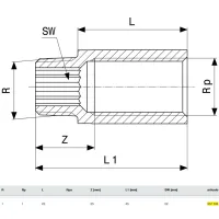 Prolunga MF 1"x25 bronzo, filettatura R, filettatura Rp 357184