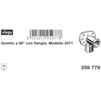 Gomito a 90° FF 1/2" con flangia bronzo, filettatura Rp 259778