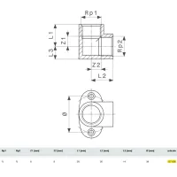 Gomito a 90° FF 3/4" con flangia ottone cromato, filettatura Rp 127800