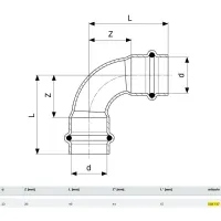 Curva a 90° FF D. 22 Prestabo con SC‑Contur, acciaio al carbonio zincato, estremità a pressare femmina 558147