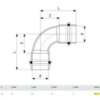 Curva a 90° FF D. 28 Prestabo con SC‑Contur, acciaio al carbonio zincato, estremità a pressare femmina 558154