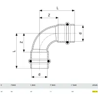 Curva a 90° FF D. 42 Prestabo con SC‑Contur, acciaio al carbonio zincato, estremità a pressare femmina 558178