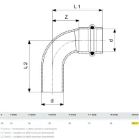 Curva a 90° MF D. 28 Prestabo con SC‑Contur, acciaio al carbonio zincato, estremità maschio, estremità a pressare femmina 558222