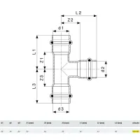 Raccordo a Tee 22x15x22 Prestabo con SC‑Contur, acciaio al carbonio zincato, estremità a pressare femmina 558697