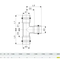 Raccordo a Tee 22x18x22 Prestabo con SC‑Contur, acciaio al carbonio zincato, estremità a pressare femmina 558703