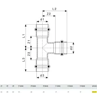 Raccordo a Tee 22x28x22 Prestabo con SC‑Contur, acciaio al carbonio zincato, estremità a pressare femmina 558871