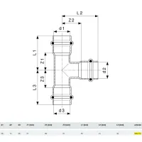 Raccordo a Tee 28x15x28 Prestabo con SC‑Contur, acciaio al carbonio zincato, estremità a pressare femmina 558710