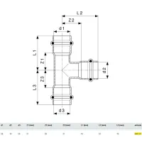 Raccordo a Tee 28x18x28 Prestabo con SC‑Contur, acciaio al carbonio zincato, estremità a pressare femmina 558727