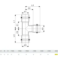 Raccordo a Tee 35x15x35 Prestabo con SC‑Contur, acciaio al carbonio zincato, estremità a pressare femmina 558741