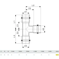 Raccordo a Tee 35x22x35 Prestabo con SC‑Contur, acciaio al carbonio zincato, estremità a pressare femmina 558765