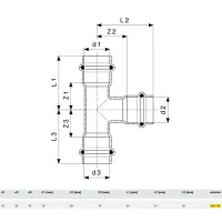 Raccordo a Tee 42x22x42 Prestabo con SC‑Contur, acciaio al carbonio zincato, estremità a pressare femmina 558789