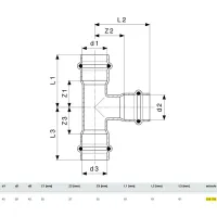 Raccordo a Tee 42x28x42 Prestabo con SC‑Contur, acciaio al carbonio zincato, estremità a pressare femmina 558796