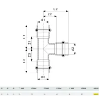 Raccordo a Tee 42x35x42 Prestabo con SC‑Contur, acciaio al carbonio zincato, estremità a pressare femmina 558802