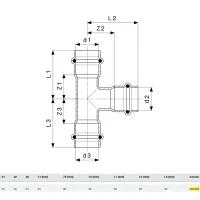 Raccordo a Tee 54x35x54 Prestabo con SC‑Contur, acciaio al carbonio zincato, estremità a pressare femmina 558833