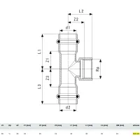 Raccordo a Tee 35x1/2"x35 Prestabo con SC‑Contur, acciaio al carbonio zincato, estremità a pressare femmina, filettatura Rp 558932