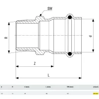 Manicotto Prestabo F 15x1/2" M con SC‑Contur, acciaio al carbonio zincato, estremità a pressare femmina, filettatura R 559007