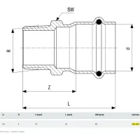 Manicotto F 54x2" M Prestabo con SC‑Contur, acciaio al carbonio zincato, estremità a pressare femmina, filettatura R 588663