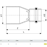 Manicotto di riduzione MF 28x22 Prestabo con SC‑Contur, acciaio al carbonio zincato, estremità maschio, estremità a pressare femmina 558543