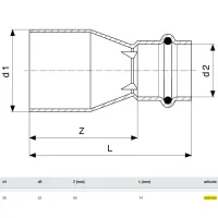 Manicotto di riduzione MF 35x22 Prestabo con SC‑Contur, acciaio al carbonio zincato, estremità maschio, estremità a pressare femmina 558550