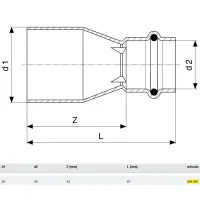 Manicotto di riduzione MF 35x28 Prestabo con SC‑Contur, acciaio al carbonio zincato, estremità maschio, estremità a pressare femmina 558567