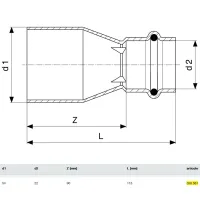 Manicotto di riduzione MF 54x22 Prestabo con SC‑Contur, acciaio al carbonio zincato, estremità maschio, estremità a pressare femmina 558581