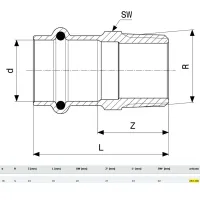 Manicotto Sanpress con SC‑Contur F 18x1/2" M bronzo, estremità a pressare femmina, filettatura R 283490