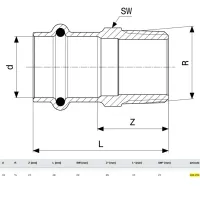 Manicotto Sanpress con SC‑Contur F 18x3/4" M bronzo, estremità a pressare femmina, filettatura R 283230