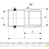 Manicotto Sanpress F 22x1/2" M con SC‑Contur, bronzo, estremità a pressare femmina, filettatura R 297961