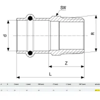 Manicotto Sanpress con SC‑Contur F 22x1" M bronzo, estremità a pressare femmina, filettatura R 287771