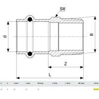 Manicotto Sanpress F 28x3/4" M con SC‑Contur, bronzo, estremità a pressare femmina, filettatura R 297954