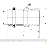 Manicotto Sanpress F 35x1" M con SC‑Contur, bronzo, estremità a pressare femmina, filettatura R 297947