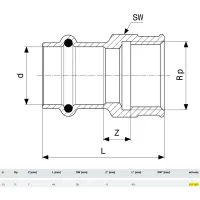 Manicotto Sanpress con SC‑Contur FF ø15 x 1/2", bronzo, estremità a pressare femmina, filettatura Rp 107543