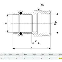 Manicotto Sanpress F 35x1" F con SC‑Contur, bronzo, estremità a pressare femmina, filettatura Rp 298111