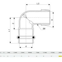 Curva a 90° Sanpress con SC‑Contur F 18x1/2" M bronzo, estremità a pressare femmina, filettatura R 281205