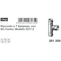 Raccordo a Tee Sanpress con SC‑Contur 18x1/2"x18 bronzo, estremità a pressare femmina, filettatura Rp 281359