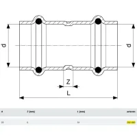 Manicotto con battente Profipress FF D. 22 con SC‑Contur, rame, estremità a pressare femmina 292683