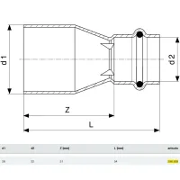 Manicotto di riduzione Profipress MF 28x22 con SC‑Contur, rame, estremità maschio, estremità a pressare femmina 296506