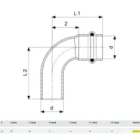 Curva a 90° Profipress MF D. 22 con SC‑Contur, rame, estremità maschio, estremità a pressare femmina 291679