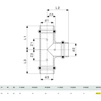 Raccordo a Tee Profipress 22x15x22 con SC‑Contur, rame, estremità a pressare femmina 292027