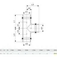 Raccordo a Tee Profipress 22x28x22 con SC‑Contur, rame, estremità a pressare femmina 295196