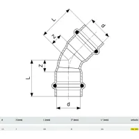 Curva a 45° Profipress FF D. 15 con SC‑Contur, rame, estremità a pressare femmina 292348