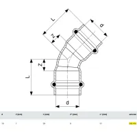 Curva a 45° Profipress FF D. 18 con SC‑Contur, rame, estremità a pressare femmina 292416