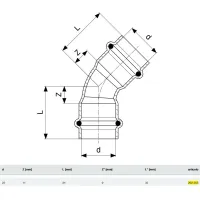 Curva a 45° Profipress FF D. 18 con SC‑Contur, rame, estremità a pressare femmina 292355