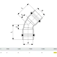 Curva a 45° Profipress FF D. 28 con SC‑Contur, rame, estremità a pressare femmina 292362