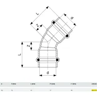 Curva a 45° Profipress FF D. 35 con SC‑Contur, rame, estremità a pressare femmina 292379