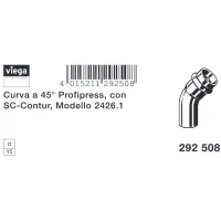 Curva a 45° Profipress MF D. 15 con SC‑Contur, rame, estremità maschio, estremità a pressare femmina 292508